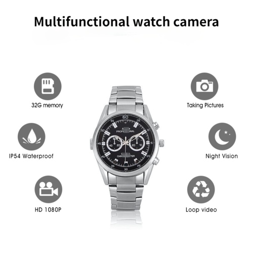 Video Recorder Camera Watch HD 1080P with Night Vision Men's Watch